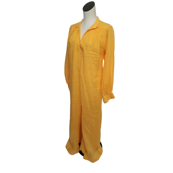 Frame Pleated Long-Sleeve Kaftan Maxi Dress in Yellow Orange Womens Small - Picture 5 of 11